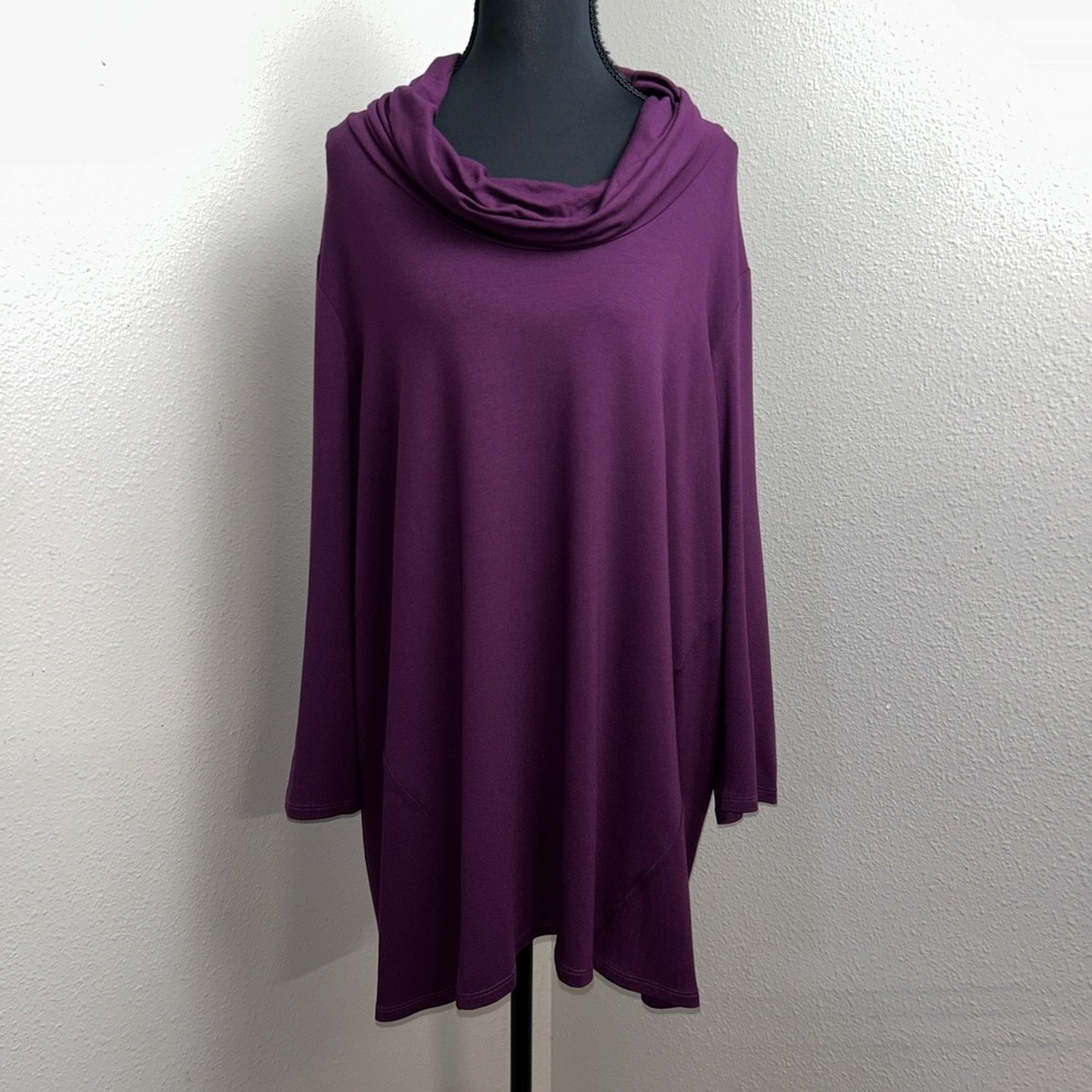 J Jill Wearever Collection Top Women's XL Plum 3/4 Sleeve Mock Neck Pullover